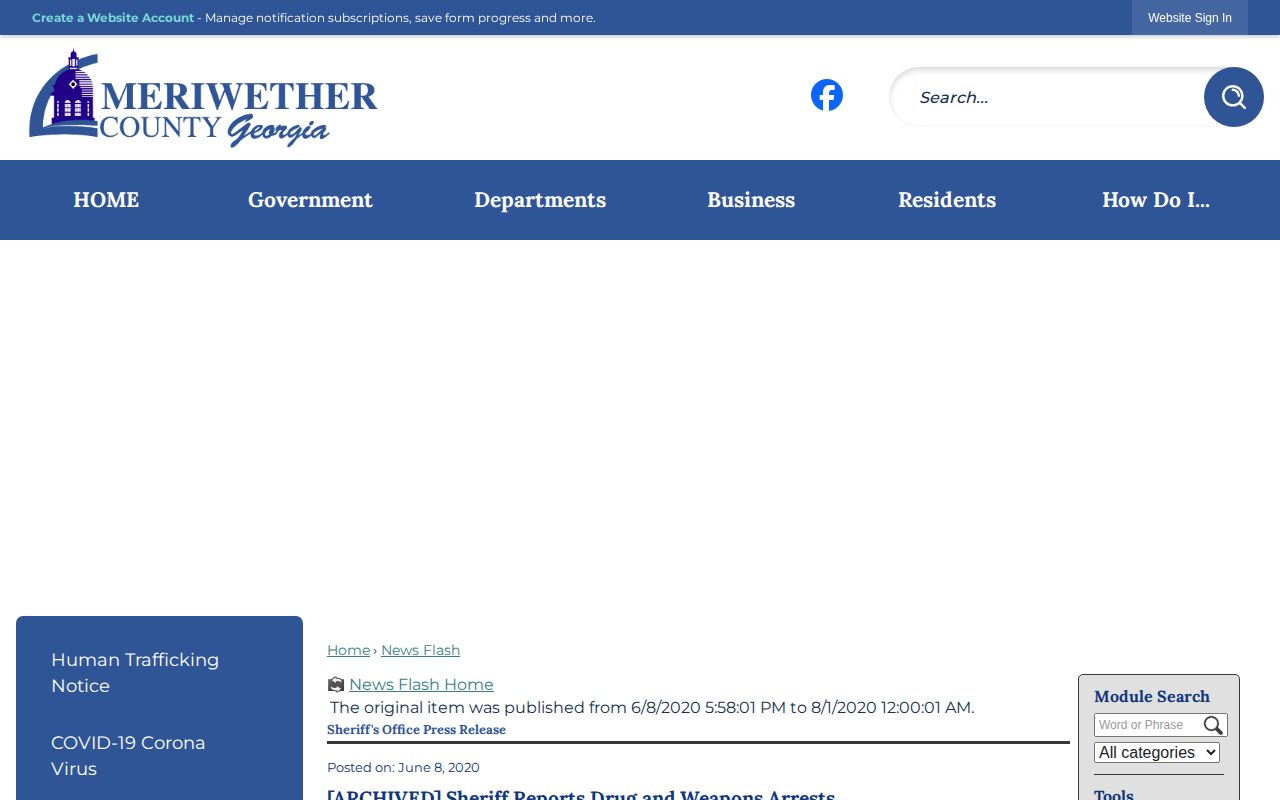 Meriwether County archived booking-report notice