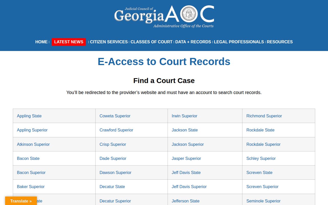 Georgia Courts access path for Meriwether County release records