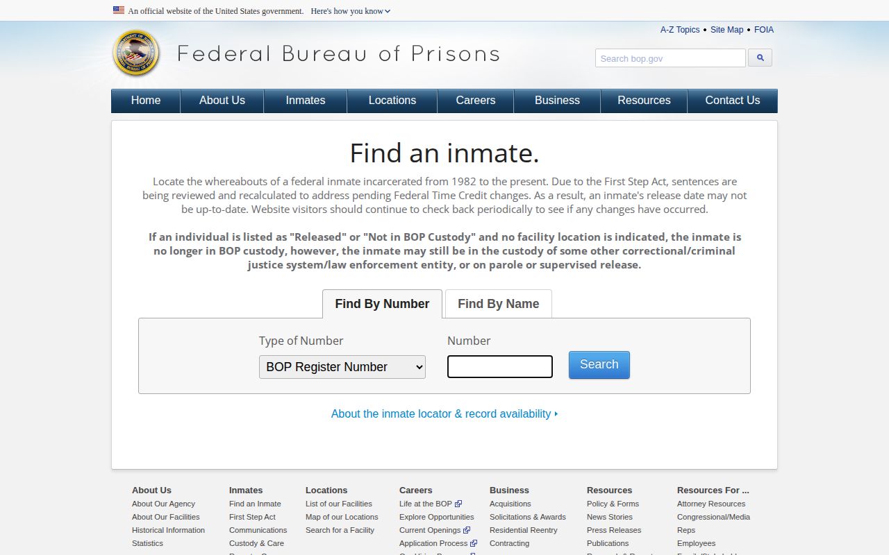 BOP locator for a federal transfer from Meriwether County Jail