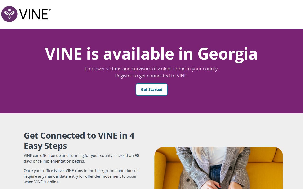 Georgia VINE information page describing custody notifications